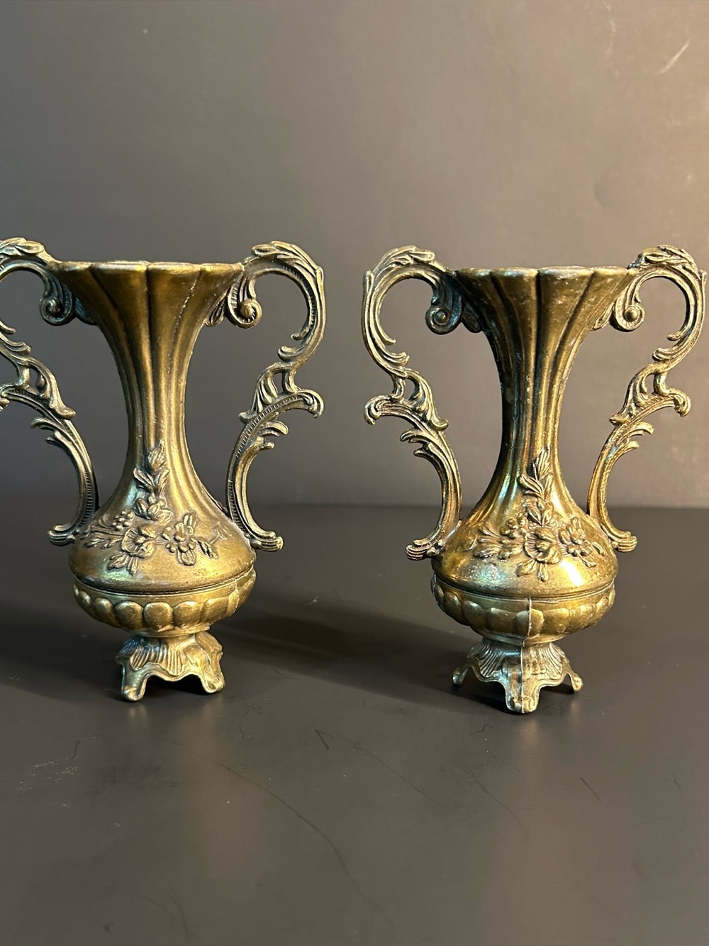 Italian Brass Bud Vases Renaissance Style Set Of 2